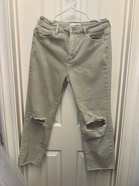 Vervet, Size 30, Mid rise, cropped straight leg jeans, light faded sage green